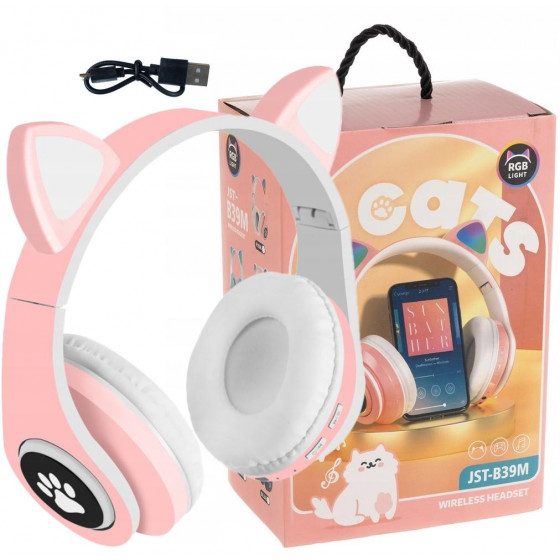 Słuchawki bezprzewodowe z uszami kota- różowe