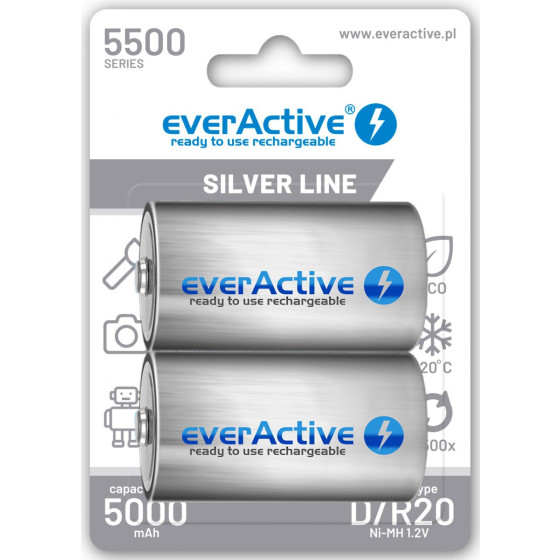 Akumulatorki D / R20 Ni-MH everActive 5500mAh Silver Line (box 2 szt.)