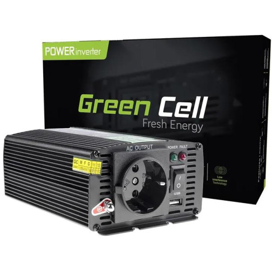 PRZETWORNICA NAPIĘCIA INWERTER Green Cell 12V -> 230V 500W/1000W MODYFIKOWANA SINUSOIDA INV03DE