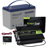 ZESTAW PRZETWORNICA Green Cell 12V->230V 300W/600W CZYSTY SINUS + AKUMULATOR AGM ULTRACELL 12V 100Ah