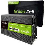 PRZETWORNICA NAPIĘCIA Green Cell PowerInverter LCD 24V -> 230V 3000/6000W CZYSTA SINUSOIDA